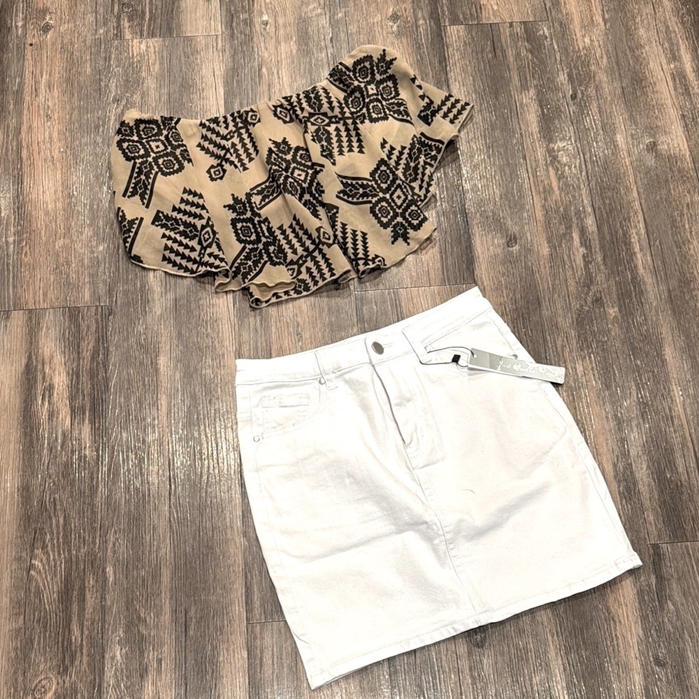 White Denim Skirt & Tube Top Set